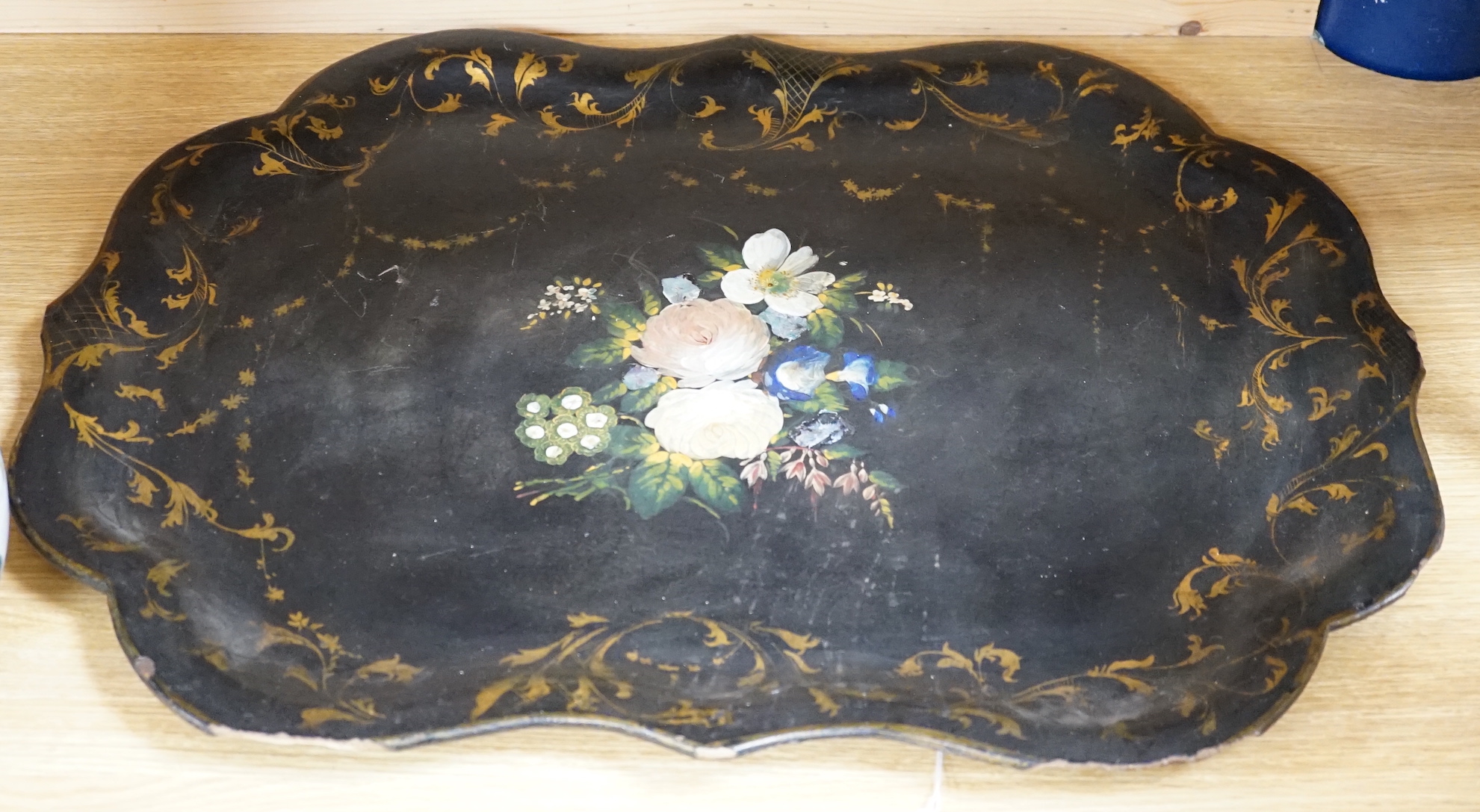 A large Victorian papier mache tray, 77 x 59cm